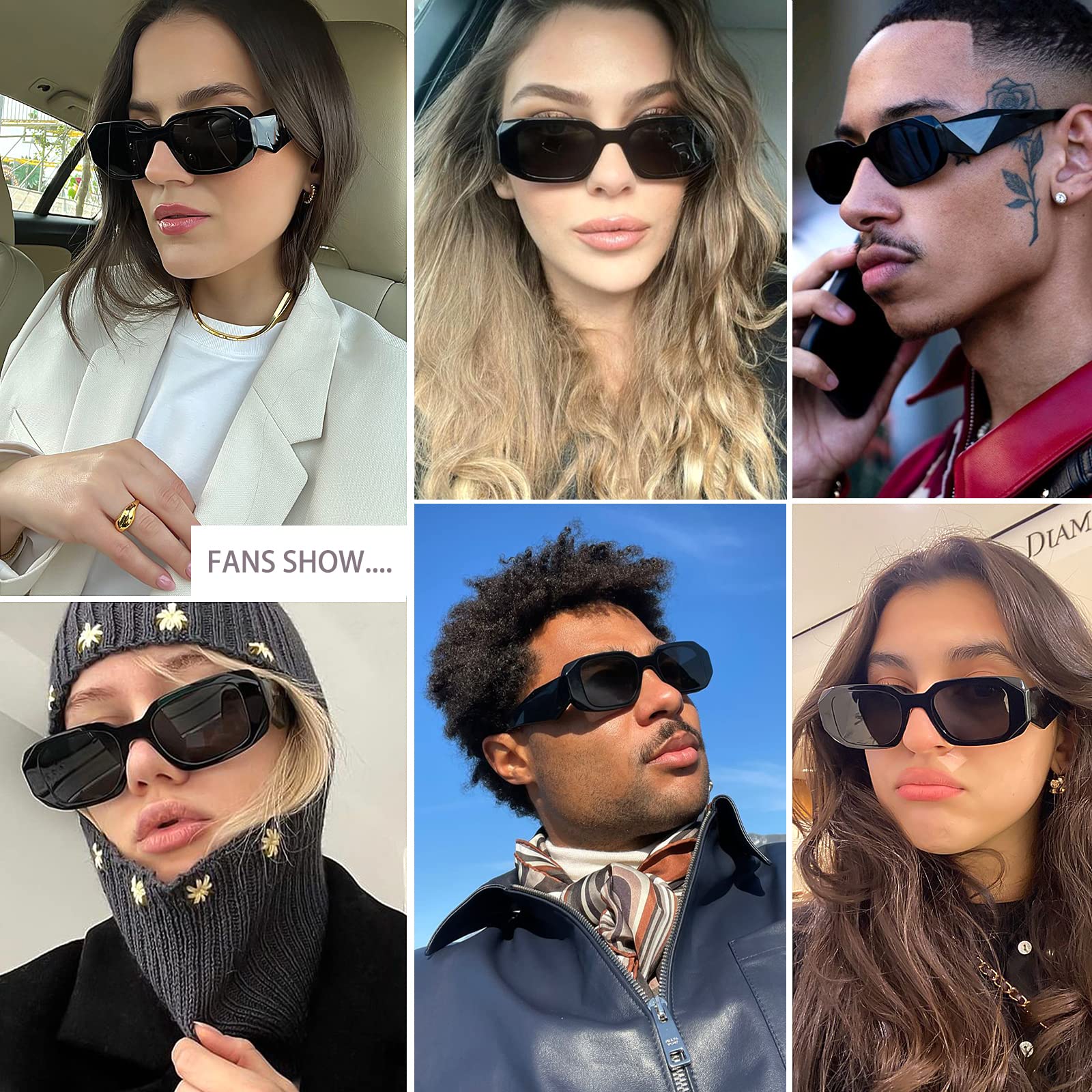 Haqptul Trendy Rectangle Sunglasses for Women Men Square Retro Vintage Hexagon Glasses 90S Y2K Shades Aesthetic Accessories