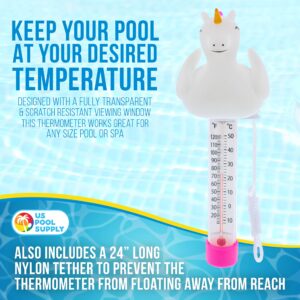 U.S. Pool Supply Floating Unicorn Thermometer - Easy to Read Temperature Display, Measures up to 120° Fahrenheit & 50° Celsius, Swimming Pools, Spas, Kids Pools, Cute Fun Pink Animal Pet Float Tether