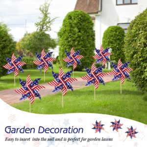 Wind Spinners Outdoor, 12Pcs American Flag Patriotic Pinwheels Red White and Blue Decorations, Garden Wind Spinners Patriotic Outdoor Decor Windmills for Yard Garden, Party Supplies, Memorial Day