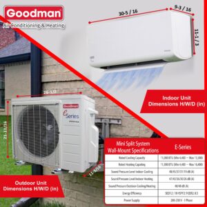 Goodman 12,000 BTU 18 SEER2 Ductless Mini Split Inverter Heat Pump System with Maxwell 16-ft Installation and Wall Bracket (230v)