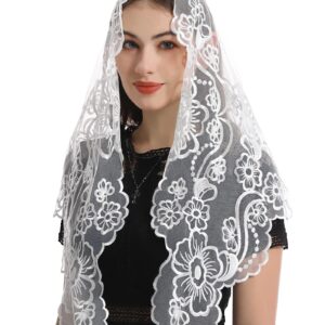 Bozidol Triangle Lace Chapel Veils - Madonna Camellia Embroidered Head Covering for women