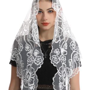 Bozidol Triangle Lace Chapel Veils - Madonna Camellia Embroidered Head Covering for women