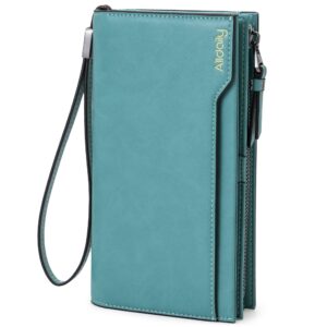 alldialy rfid 24 credit card holder wallet, large capacity wristlet wallet for women with zipper (purist blue)