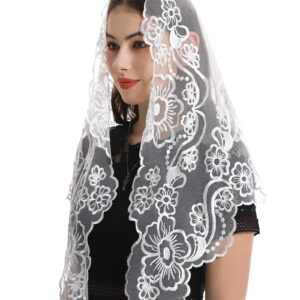 Bozidol Triangle Lace Chapel Veils - Madonna Camellia Embroidered Head Covering for women