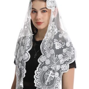 Bozidol Church Triangular Head covering - Cross Chalice Embroidered Vintage Church Veil for Women