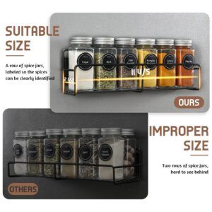 VITEVER Magnetic Spice Rack, 4 Pack, 24 Square Glass Jars with Lids, Quick-Find Pre-Printed Labels, Funnel, Space Saver, Refrigerator and Microwave Oven Organizer