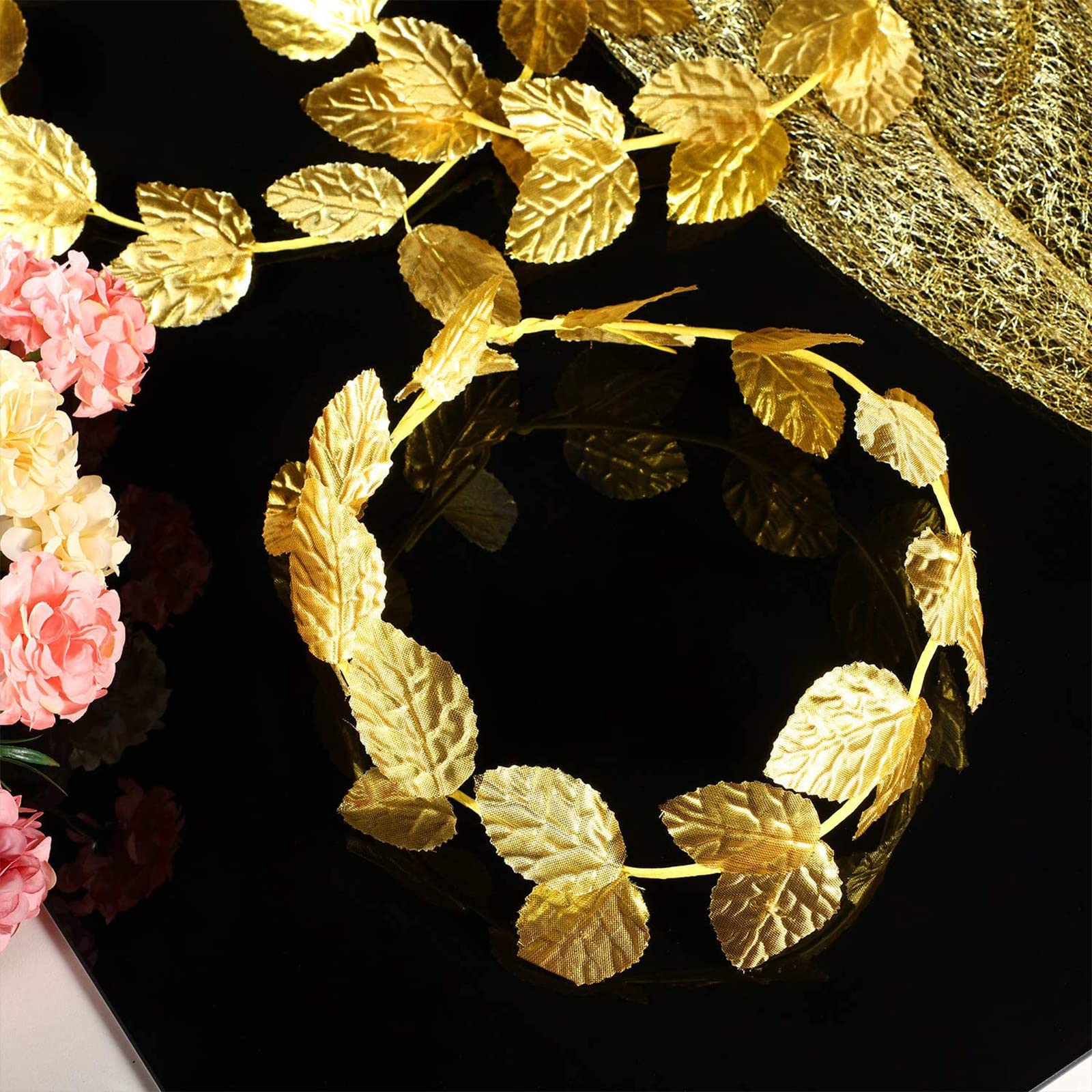 Unittype Roman Laurel Toga Head Wreath Goddess Headpiece Circlet 7.3 Inches in Diameter Gold Leaf Crown Golden Greek Emperor Crown Toga Headwear(48 Pcs)