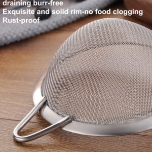 Adjaso 3.3inch 304 Stainless Steel Fine Mesh Strainer for Kitchen, Colander-Skimmer with Handle, Metal Sieves Sifters