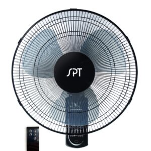 SPT SF-16W90 16″ Wall Mount Fan in Black with Remote Control, Oscillation and Timer (Corded Electric)