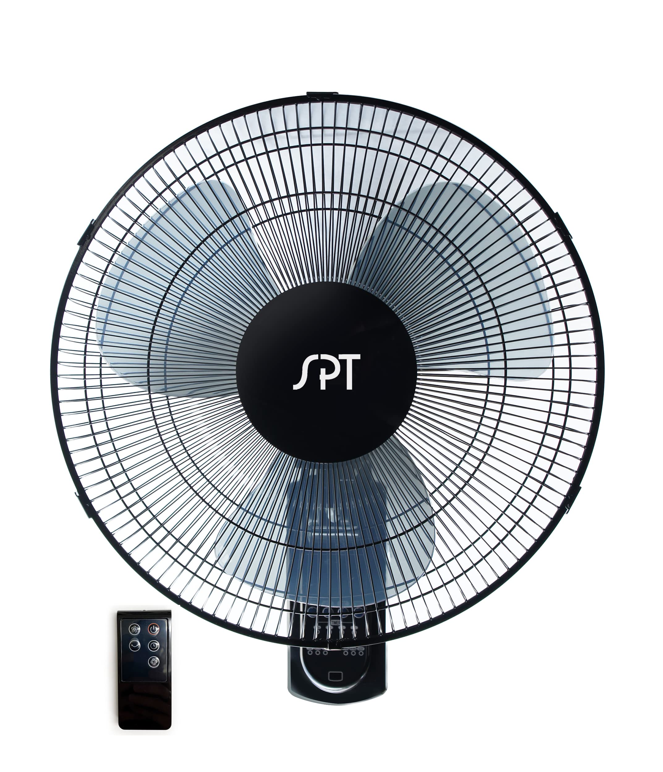 SPT SF-16W90 16″ Wall Mount Fan in Black with Remote Control, Oscillation and Timer (Corded Electric)