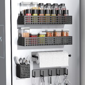 toosci magnetic fridge organizer set, 5 pcs, customizable, metal material, ideal for storing spices, cans, drinks, snacks, kitchen utensils, and more