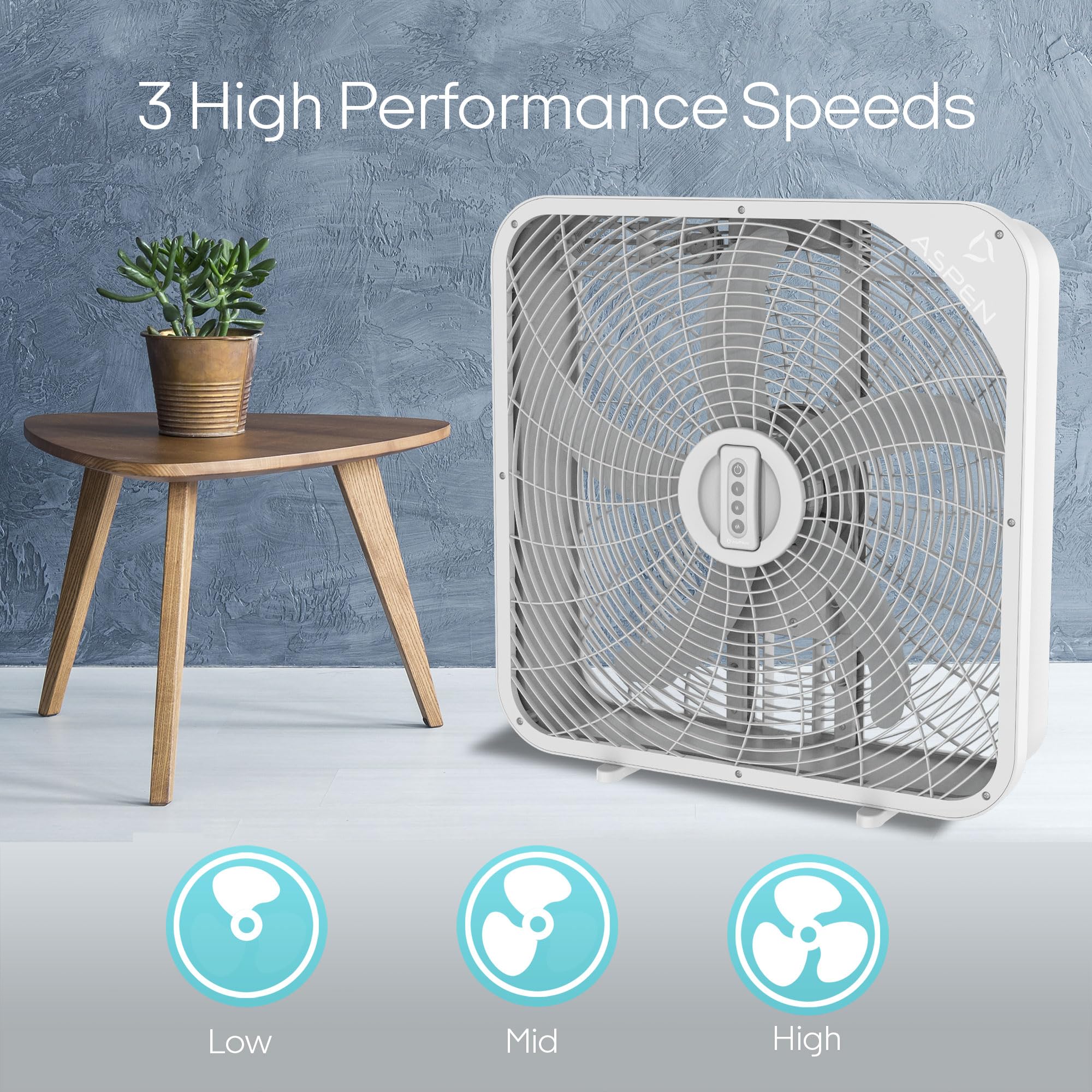 Aspen Box Fan 20 Inch with remote control Small Box Fans, Home Window Box Fans 3 Speed Quiet Most Powerful Window Fans for Home Bedroom Square Fan