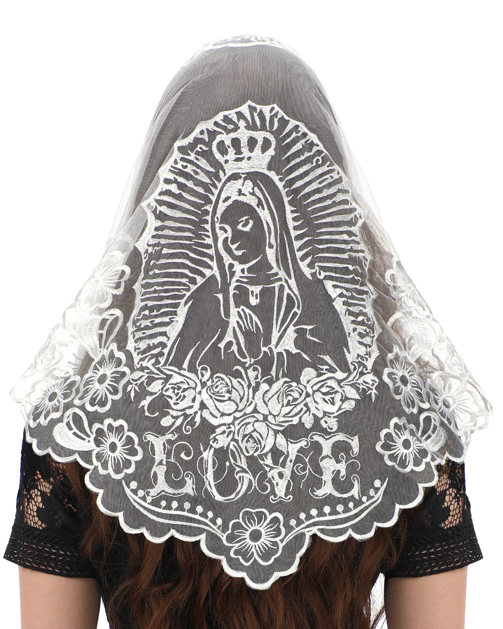 Bozidol Triangle Lace Chapel Veils - Madonna Camellia Embroidered Head Covering for women