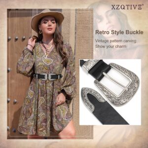 XZQTIVE Women Leather Belt Ladies Vintage Western Belt Retro Cowgirl Leather Belt Black Waist Belt for Pants Jeans Dresses