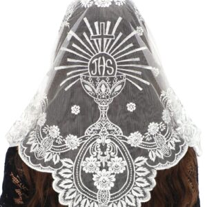 Bozidol Church Triangular Head covering - Cross Chalice Embroidered Vintage Church Veil for Women