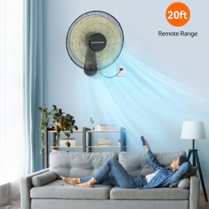 VAGKRI Wall Mount Fan, 16 Inch Wall Fan with 5 Blades, 5 Speeds, 8 Hour Timer, 90° Oscillating Quiet Fan with Remote for Home Office Bedroom Living Room Garage