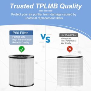 2 Pack TPLMB P60 Air Purifier Replacement Filters,Three-in-One Nylon Pre-Filter,True HEPA Filter,High-Efficiency Carbon Filter,P60-RF,White,Pack of 2.