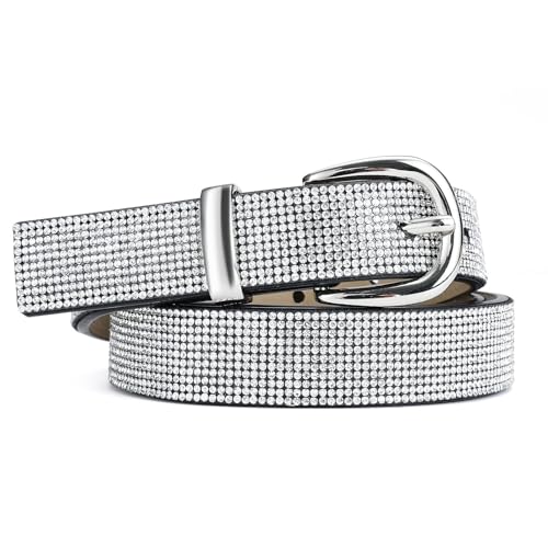 RISANTRY Rhinestone Belt for Women, Sparkly Diamond Belts for Womens Dresses, Ladies Glitter Belts for Jeans