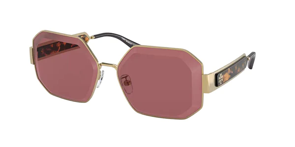 Tory Burch TY6094 330475 60MM Shiny Gold/Plastic Lens Solid Bordeaux Metal Hexagon Sunglasses for Women + BUNDLE With Designer iWear Eyewear Kit