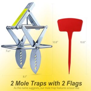 Mole Trap Scissor 2 Pack, Upgraded Mole Traps for Lawns That Kill Best, Galvanized Steel Mole Killer, Easy Step Setup