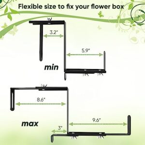 VIVIKEN Planter Box Brackets, Adjustable Flower Box Brackets for Deck Railing, No Drill Window Box Bracket for Outdoor Planters-4 Pack