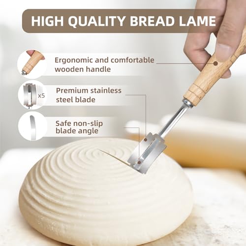 Bread Proofing Basket, Kikcoin Banneton Bread Proofing Basket Set of 2, 9 Inch & 10 Inch Round Sourdough Proofing Basket with Linen Liner, Bread Lame