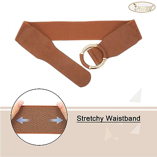 JASGOOD Women Wide Waist Belt Stretchy Elastic Vintage Belts for Dress Ladies Belt with Circle Buckle