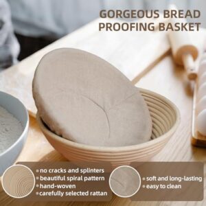 Bread Proofing Basket, Kikcoin Banneton Bread Proofing Basket Set of 2, 9 Inch & 10 Inch Round Sourdough Proofing Basket with Linen Liner, Bread Lame