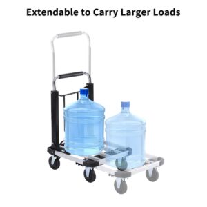 UPGRADED Foldable Dolly Hand Truck Utility Cart Wagon - Collapsible Compact Portable Lightweight & Adjustable – Extra Large Heavy Duty Aluminum Cart for Luggage Moving Warehouse Office