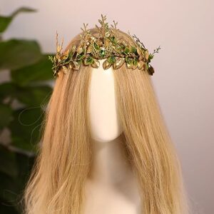 MOSTORY Forest Fairy Flower Headpiece - Woodland Elf Crown Forest Floral Headband Elven Leaf Tiara for Women Renfaire Renaissance Halloween Princess Photo Shoot Cosplay