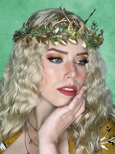 MOSTORY Forest Fairy Flower Headpiece - Woodland Elf Crown Forest Floral Headband Elven Leaf Tiara for Women Renfaire Renaissance Halloween Princess Photo Shoot Cosplay