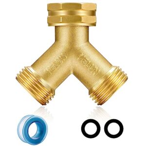 yelun garden hose splitter,2 way connector heavy duty brass, garden faucet,splitter for outdoor faucet, hose y splitter, hose bib splitter (1 set)