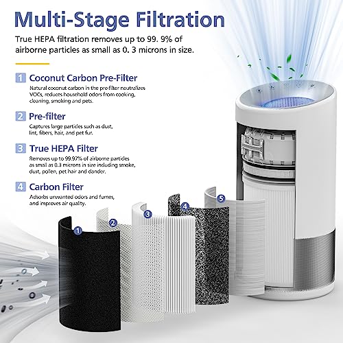 H-HF400-VP Replacement Filter Kit Compatible with Hunt-er H-HF400-VP H-PF400 with True HEPA Pre-Filter for HP400 Air Purifier Series,1 True HEPA Filter+4 Pre-Filters