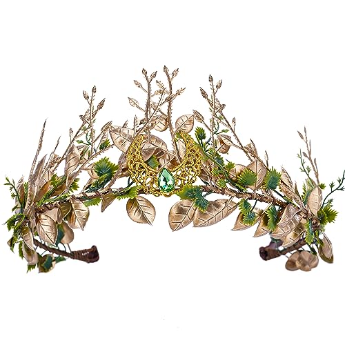 MOSTORY Forest Fairy Flower Headpiece - Woodland Elf Crown Forest Floral Headband Elven Leaf Tiara for Women Renfaire Renaissance Halloween Princess Photo Shoot Cosplay