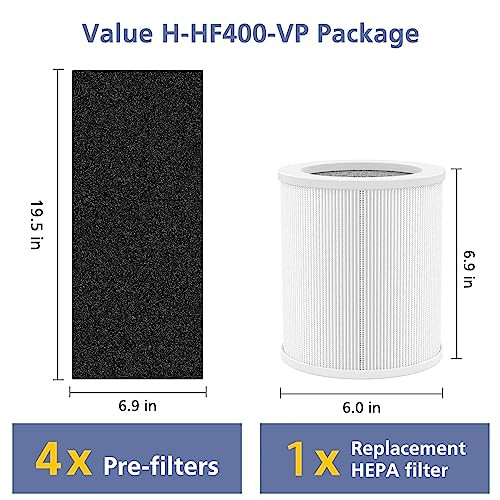 H-HF400-VP Replacement Filter Kit Compatible with Hunt-er H-HF400-VP H-PF400 with True HEPA Pre-Filter for HP400 Air Purifier Series,1 True HEPA Filter+4 Pre-Filters