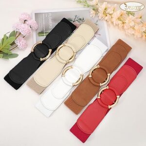 JASGOOD Women Wide Waist Belt Stretchy Elastic Vintage Belts for Dress Ladies Belt with Circle Buckle