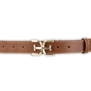 Sam Edelman Women's Slim Stitched Edge Double-E Plaque Buckle Belt, Saddle, Medium