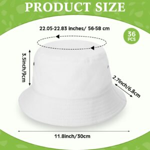 Xtinmee 36 Pcs Washed Cotton Bucket Hats Bulk Packable Unisex Trendy Lightweight Travel Summer Sun Hats for Women Men (White)