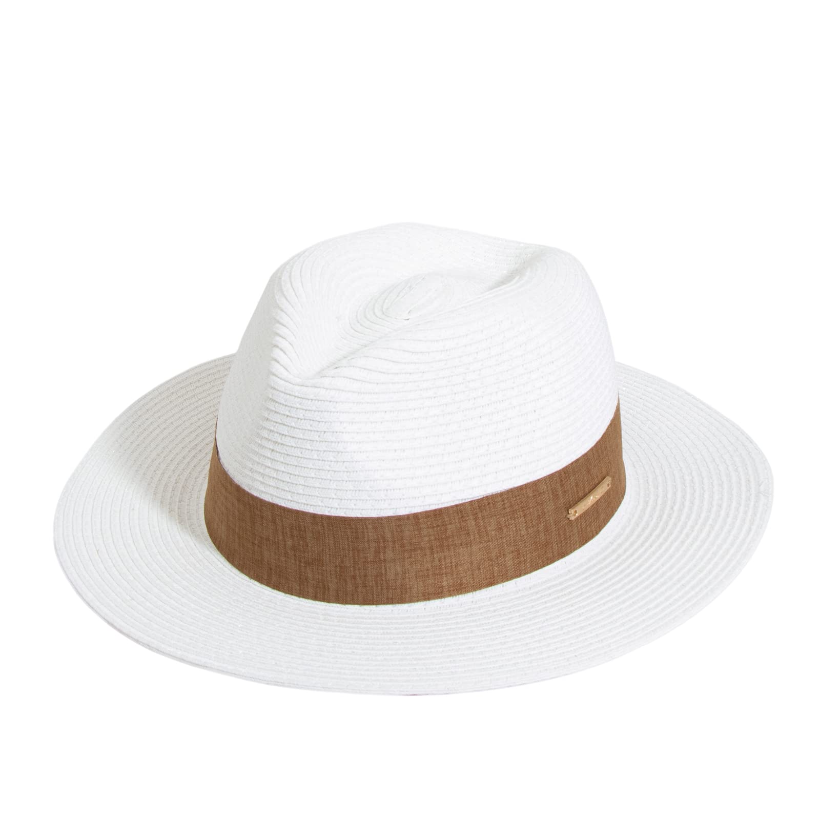 Cmprvgd Women Panama Sun Straw Hat Fedora Travel Wide Brim Packable Summer Beach Hats UPF 50+ White