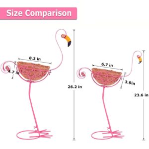 Kikth Set of 2 Pink Metal Flamingo Planters with Basket for Indoor Outdoor Garden Yard Decor