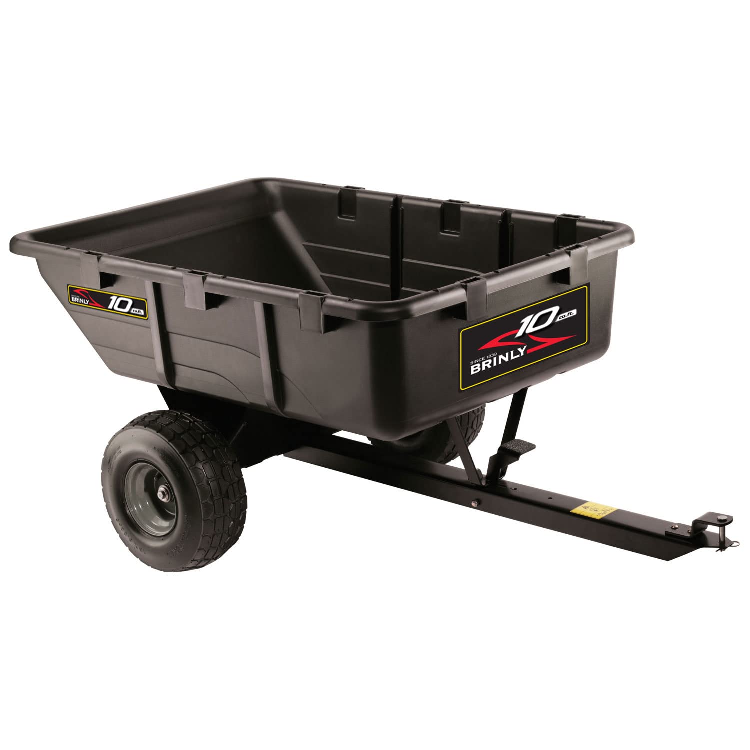 Brinly PCT-101BHC-A2 10 cu.ft. 650lb Heavy Duty Tow-Behind Poly Utility Cart & Dump Trailer with Compression Molded Bed & Built-in Zerk Fitting Wheel Bearings