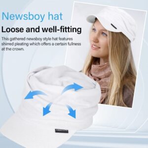 Ruphedy Newsboy Cap for Women Summer Chemo Headwear Hair Loss Cancer Hat with Brim (White)