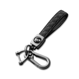 Gkeygo Carabiner Keychain, Universal Heavy Duty Woven Handmade Leather Key Chain, Car Fob Key Keychains with 360 Degree Rotatable Snap Swivel and Anti-Lost D-Ring for Men and Women, Gunmetal - Black