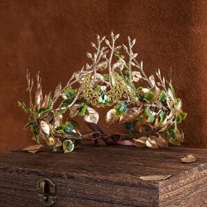 MOSTORY Forest Fairy Flower Headpiece - Woodland Elf Crown Forest Floral Headband Elven Leaf Tiara for Women Renfaire Renaissance Halloween Princess Photo Shoot Cosplay