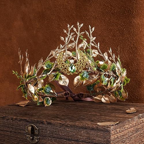 MOSTORY Forest Fairy Flower Headpiece - Woodland Elf Crown Forest Floral Headband Elven Leaf Tiara for Women Renfaire Renaissance Halloween Princess Photo Shoot Cosplay