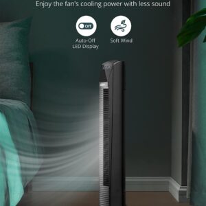 PARIS RHÔNE Tower Fan, Oscillating Quiet Cooling Fan with Remote, Digital Thermostat,12H Timer, 3 Speeds & 4 Modes, Portable Stand Up Floor Bladeless Fan for Bedroom, Living Room, Kitchen, Office