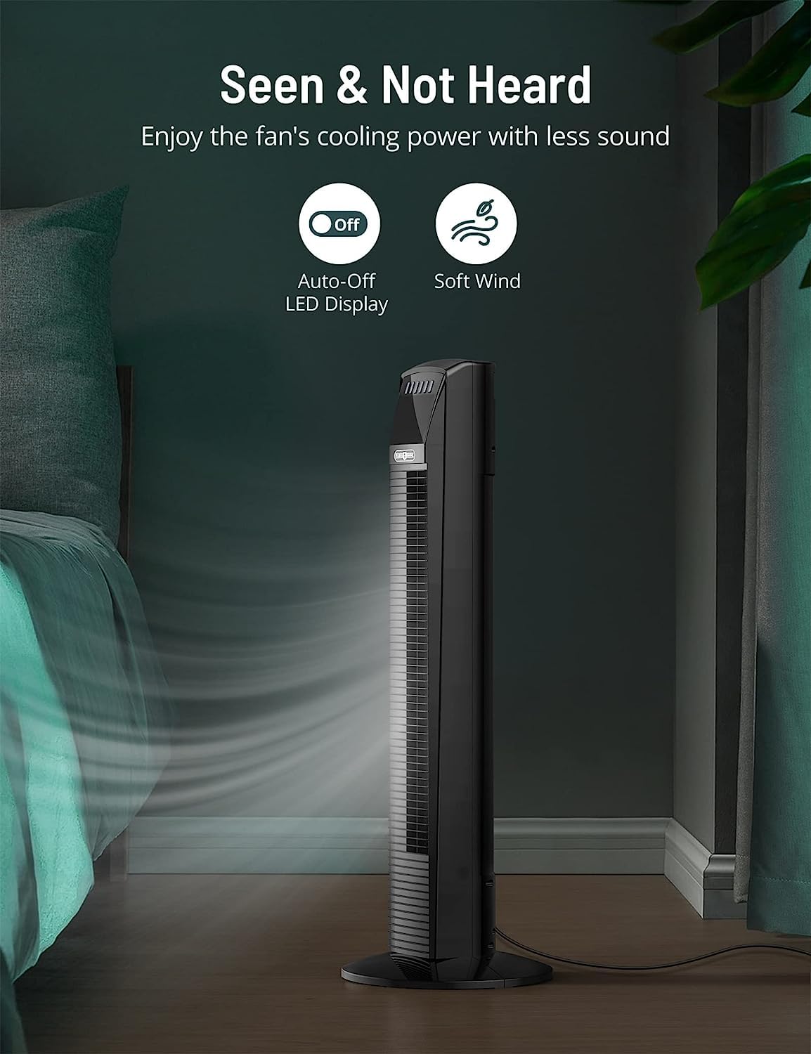 PARIS RHÔNE Tower Fan, Oscillating Quiet Cooling Fan with Remote, Digital Thermostat,12H Timer, 3 Speeds & 4 Modes, Portable Stand Up Floor Bladeless Fan for Bedroom, Living Room, Kitchen, Office