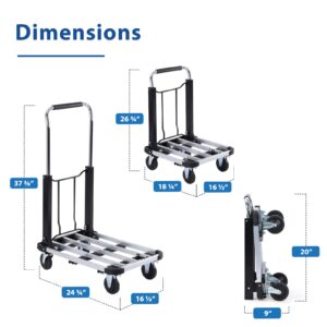 UPGRADED Foldable Dolly Hand Truck Utility Cart Wagon - Collapsible Compact Portable Lightweight & Adjustable – Extra Large Heavy Duty Aluminum Cart for Luggage Moving Warehouse Office