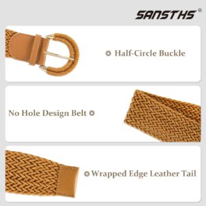 SANSTHS Women Braided Rattan Wide Belt Woven Waist Belt With Half-Circle Buckle for Summer Dress Jeans Pants,brown,M