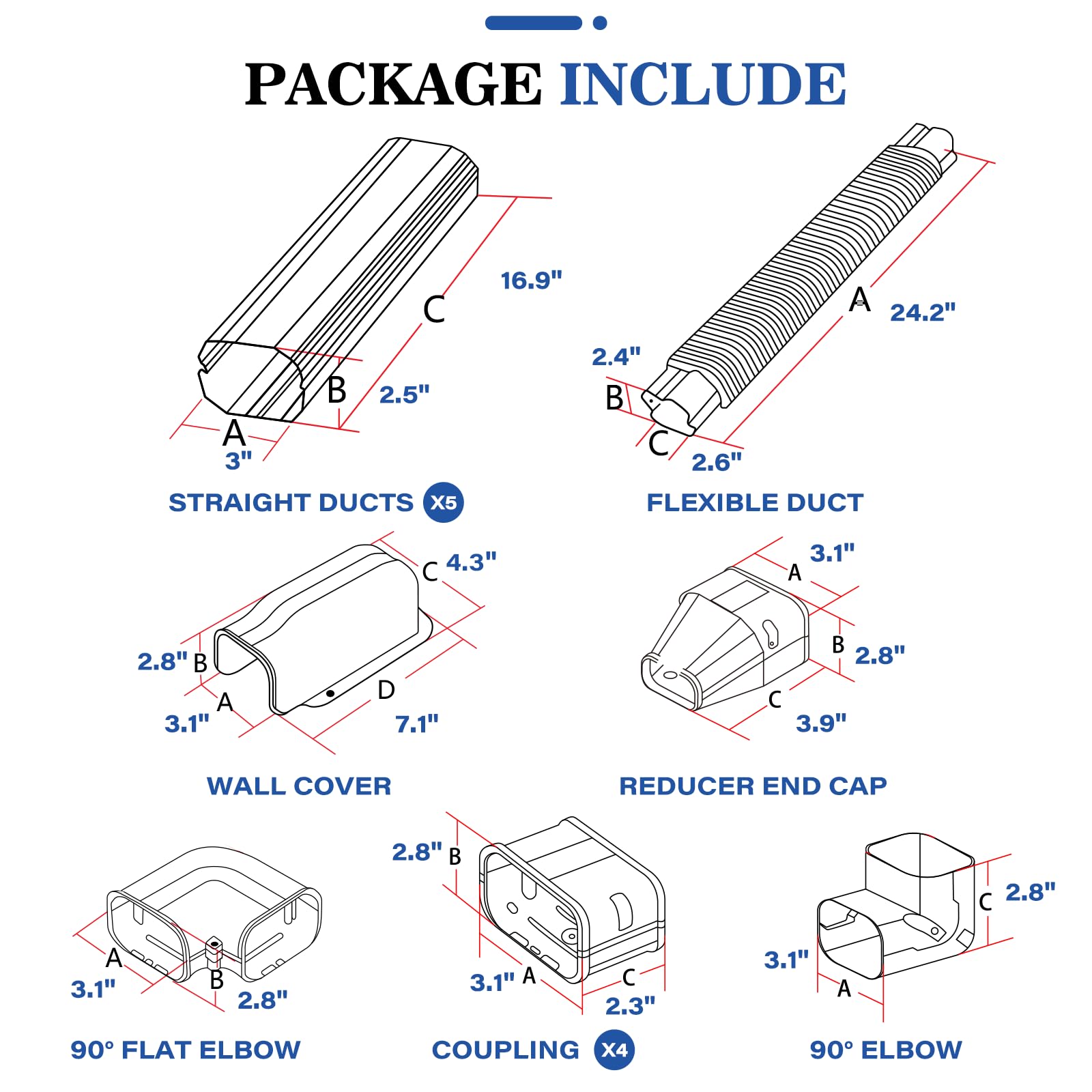 LyPrem 10Ft Mini Split Line Set Cover 3" PVC Line Cover Kit for Mini Split and Central Air Conditioner & Heat Pump(White)